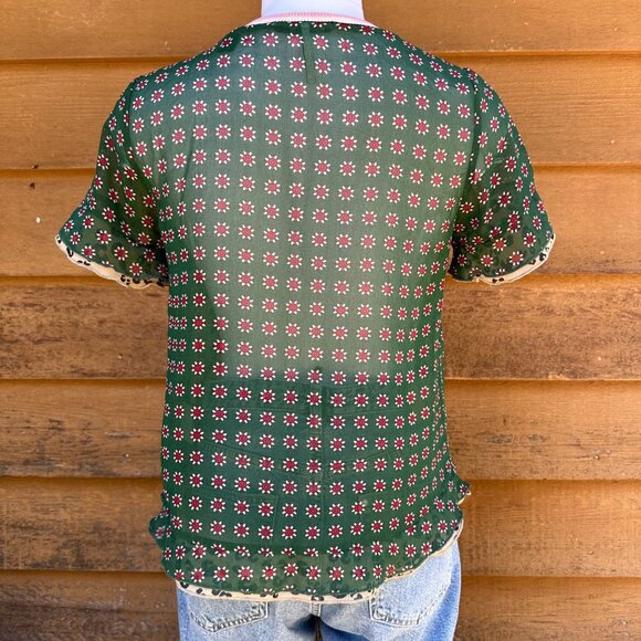 Scotch & Soda The Peaks Green Floral Napoleon Collar Blouse Shirt Size XS - Picture 6 of 8